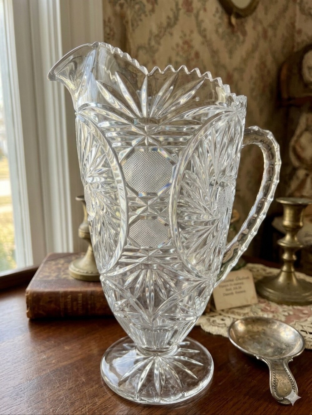 Vintage Anna Hütte Bleikristall Imperlux Footed Crystal Pitcher